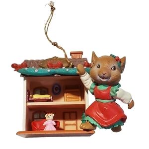 1995 Lustre Fame RARE Mouse and dollhouse Ornament Merry Christmas